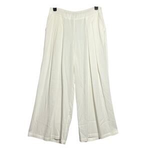 Eileen Fisher Resort Wide Leg Pleated Pants M White Tencel Palazzo Drapey NWOT